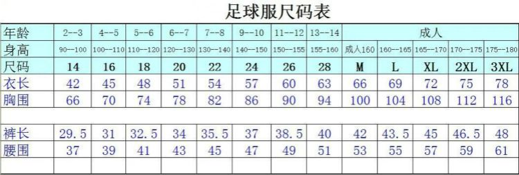 足球球衣尺码对照表（不再为选号码而烦恼）-第2张图片-www.211178.com_果博福布斯